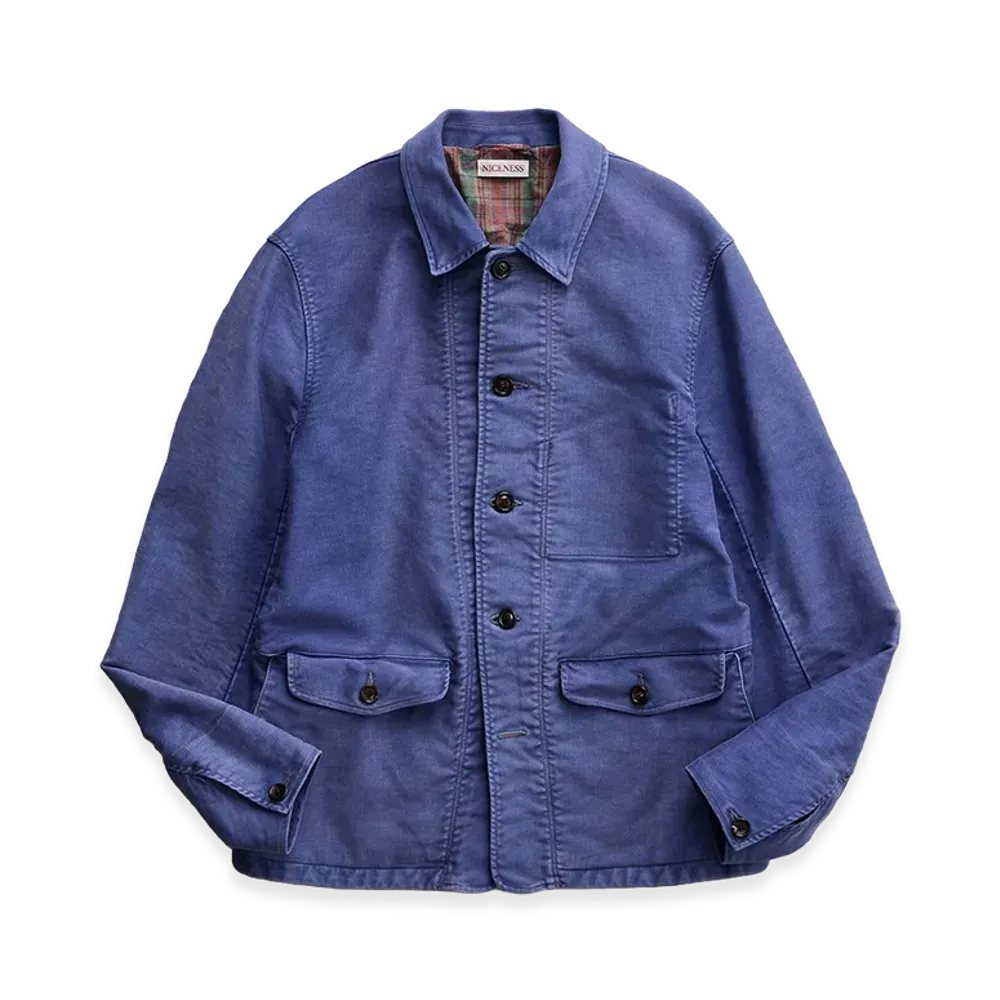 NICENESS Trafford Aged-Effect Moleskin Car Coat "Blue"