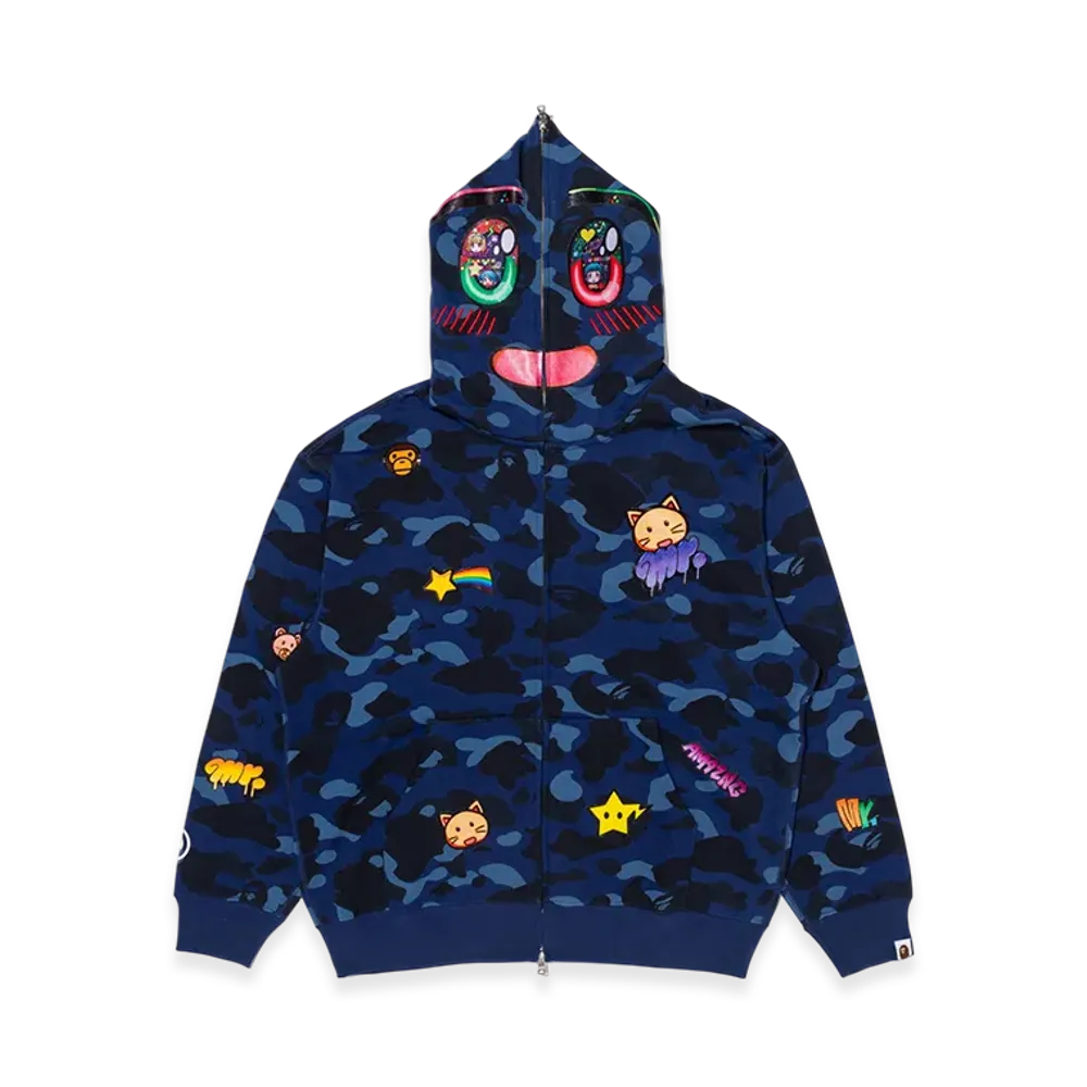 A BATHING APE Color Camo Relaxed Fit Full Zip Hoodie "Navy"