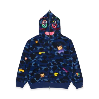 A BATHING APE Color Camo Relaxed Fit Full Zip Hoodie "Navy"