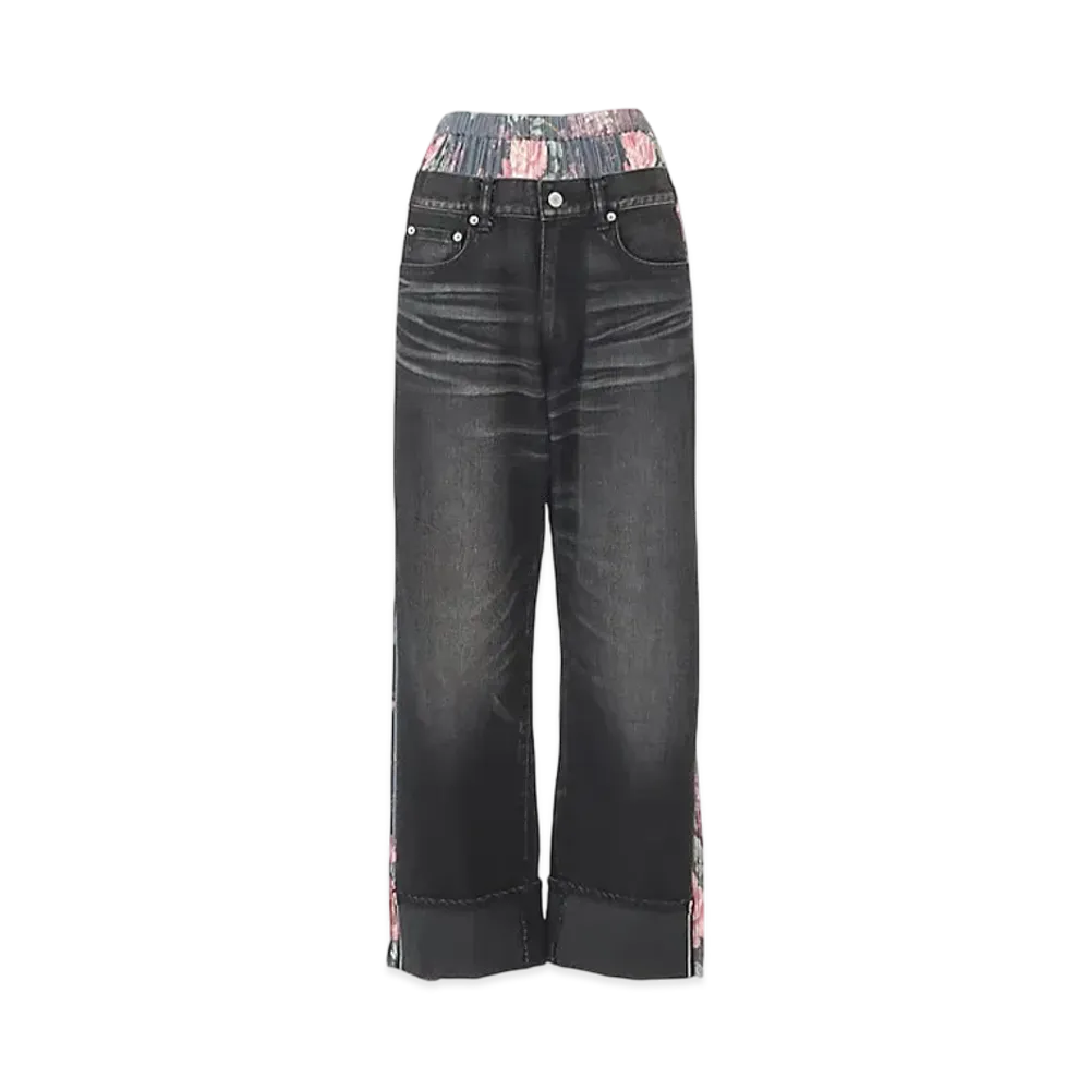 JUNYA WATANABE x Levi's Women W Name Side Flower Print Black Denim Pants "Black/BlueGray"