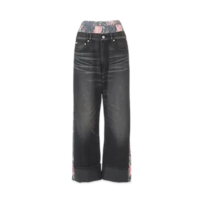 JUNYA WATANABE x Levi's Women W Name Side Flower Print Black Denim Pants "Black/BlueGray"