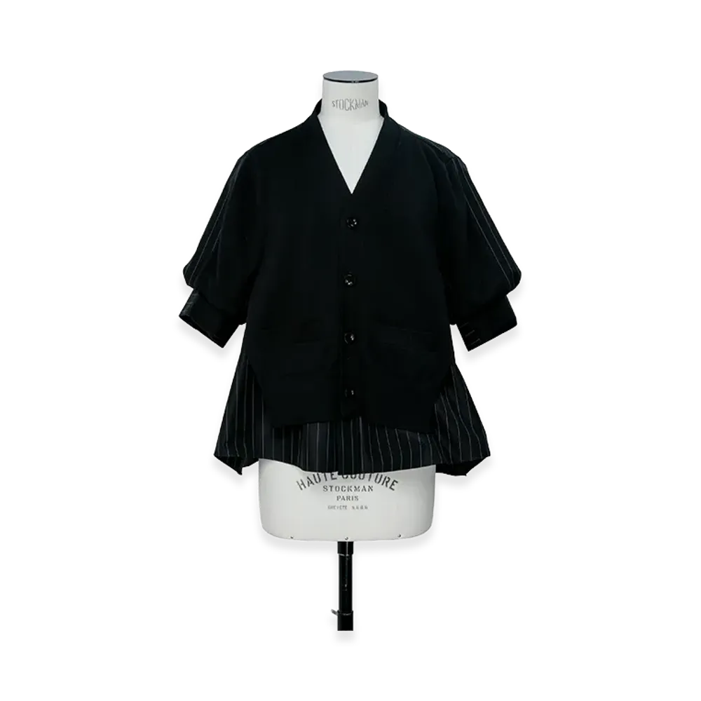 sacai Chalk Stripe Cotton Knit Cardigan "Black"