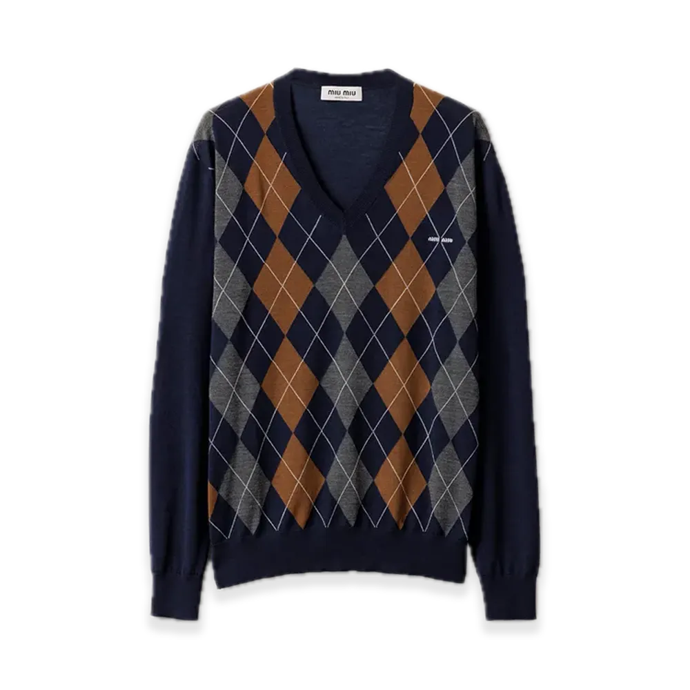 MIU MIU V-Neck Wool Sweater "Navy"