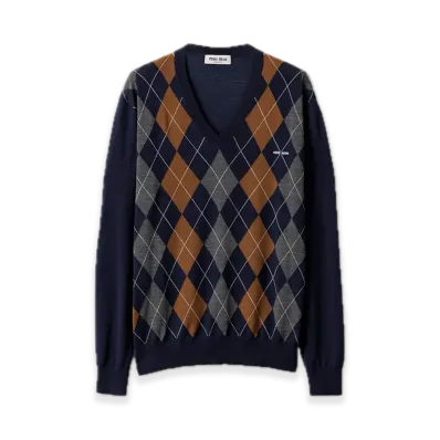 MIU MIU V-Neck Wool Sweater "Navy"