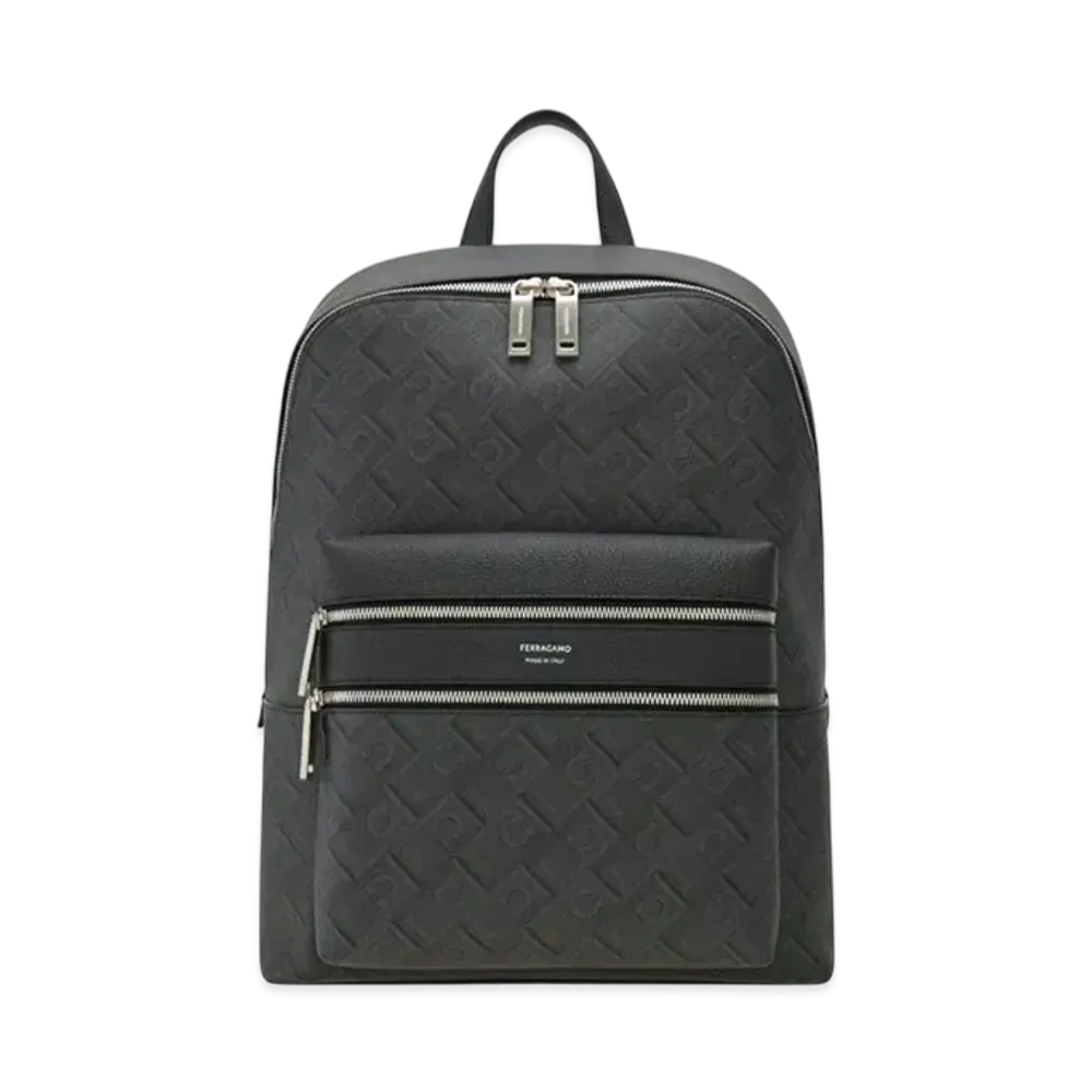 Salvatore Ferragamo Embossed Backpack "Black/Gray"