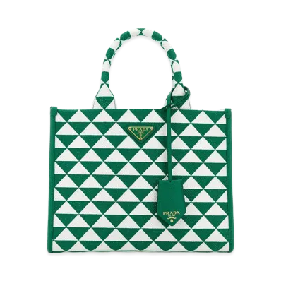 PRADA Women's Embroidefabric Small Symbole Shopping Bag "Printed"