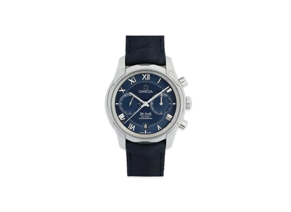 OMEGA De Ville Hour-Vision Co-Axial Chronograph Leather Strap 42MM "Stainless Steel/Blue" 431.13.42.51.03.001