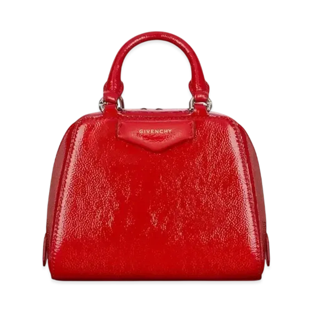 GIVENCHY Nano Antigona Cube Bag In Patent Leather "Vermillon/Red"