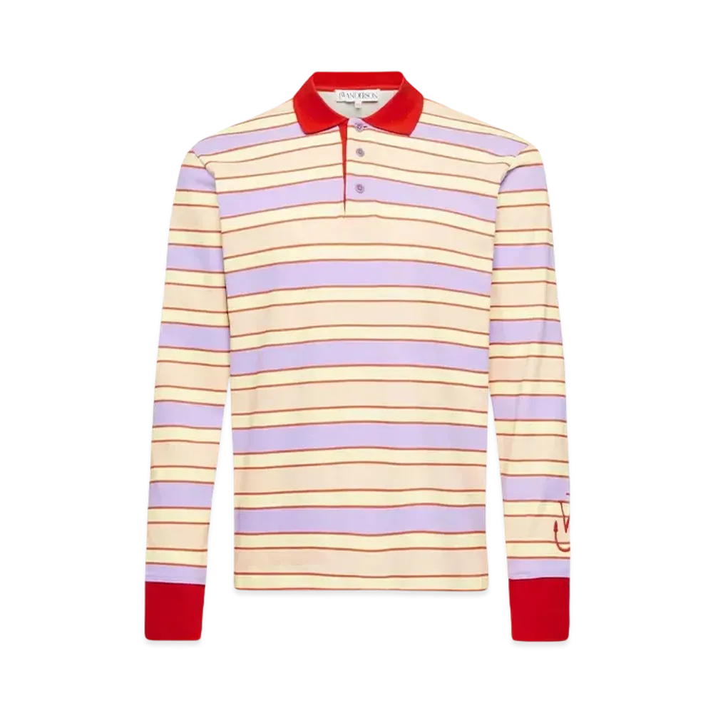 JW ANDERSON Contrast-Trimmed Striped Polo Top "Pink"