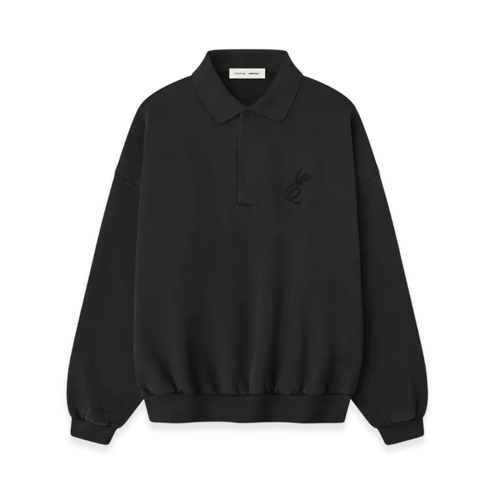 FEAR OF GOD ESSENTIALS Embroidered Classic Polo Sweatshirt "Vintage Black"