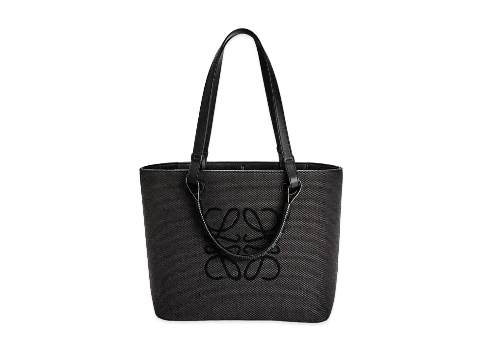 LOEWE Small Anagram Tote Bag In Jacquard And Calfskin "Anthracite / Black"