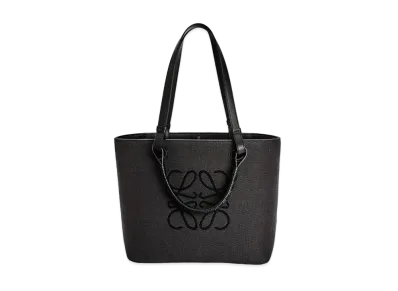 LOEWE Small Anagram Tote Bag In Jacquard And Calfskin "Anthracite / Black"