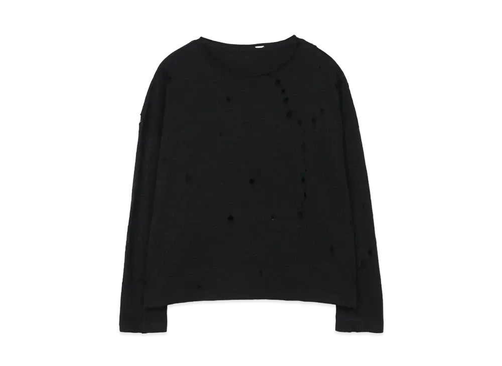 Yohji Yamamoto Y's PERFORATED Y PRINT PLAIN STICH ROUND NECK BIG PULLOVER "Black"