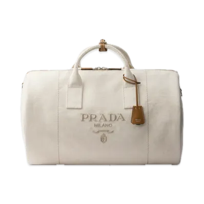 PRADA Linen-Blend Duffle Bag "Natural"