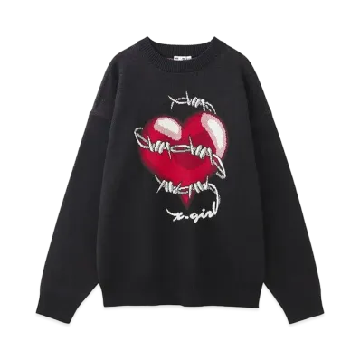 X-Girl Heart Barbed Wire Jacquard Knit Top "Black"