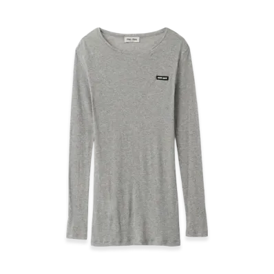 MIU MIU Women's Ribbed Knit Jersey Dress "Grey"