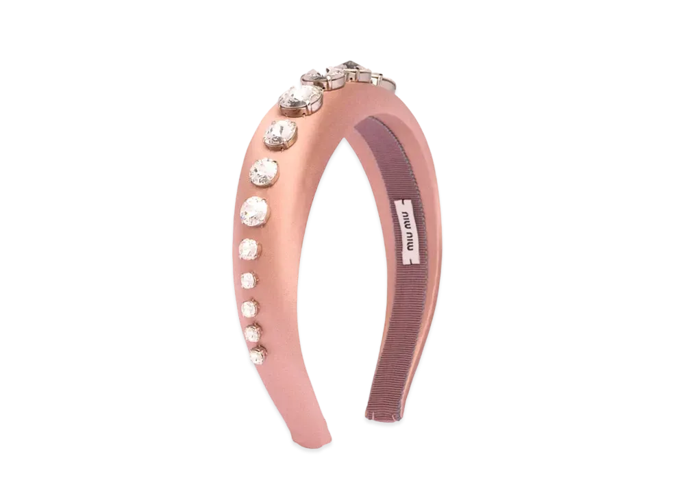 MIU MIU Crystal Satin Headband "Light Beige"