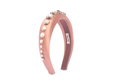 MIU MIU Crystal Satin Headband "Light Beige"