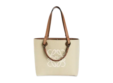 LOEWE Small Anagram Tote Bag In Jacquard And Calfskin "Ecru / Tan"