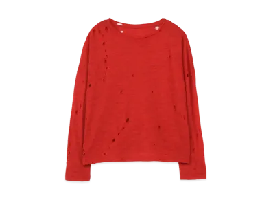 Yohji Yamamoto Y's PERFORATED Y PRINT PLAIN STICH ROUND NECK BIG PULLOVER "Red"