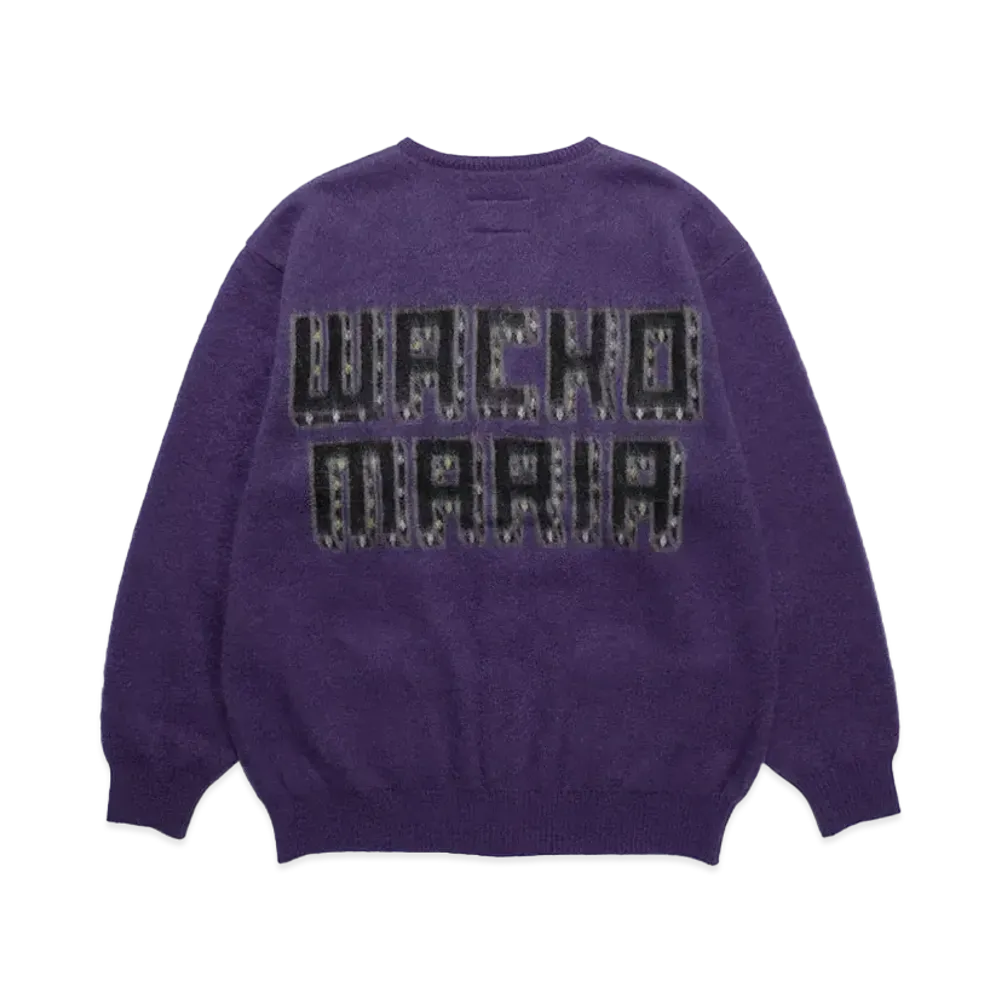 WACKO MARIA Logo Mohair Knit Jacquard Cardigan "Purple"