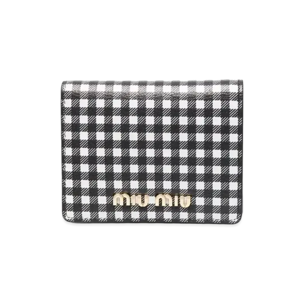 MIU MIU Small Printed Madras Leather Wallet "Black/White"