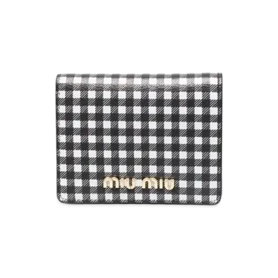 MIU MIU Small Printed Madras Leather Wallet "Black/White"
