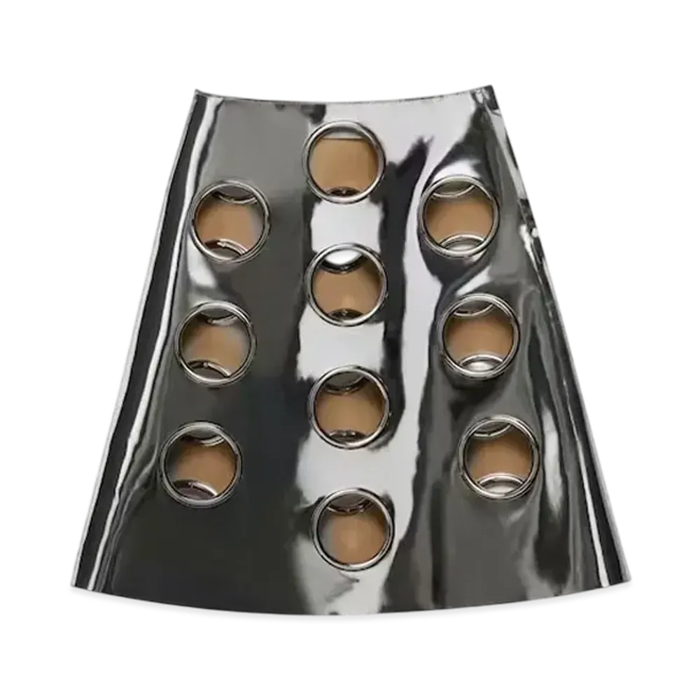 PRADA Women's Shiny Leather Skirt "Silver"