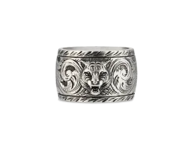 GUCCI Tiger Head Wide Brim Silver Ring "Silver"