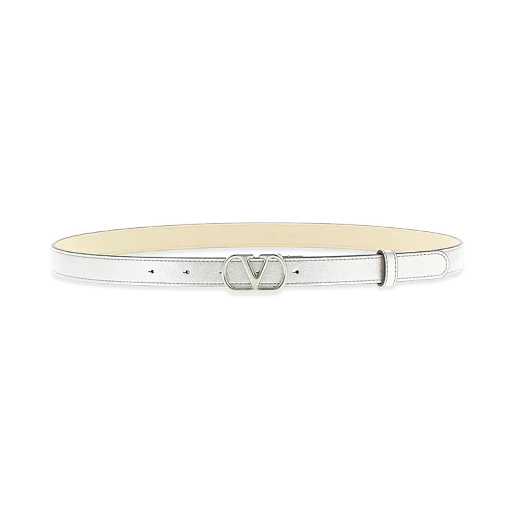 Valentino Garavani Women's Belt With 'vlogo' Buckle "Silver"
