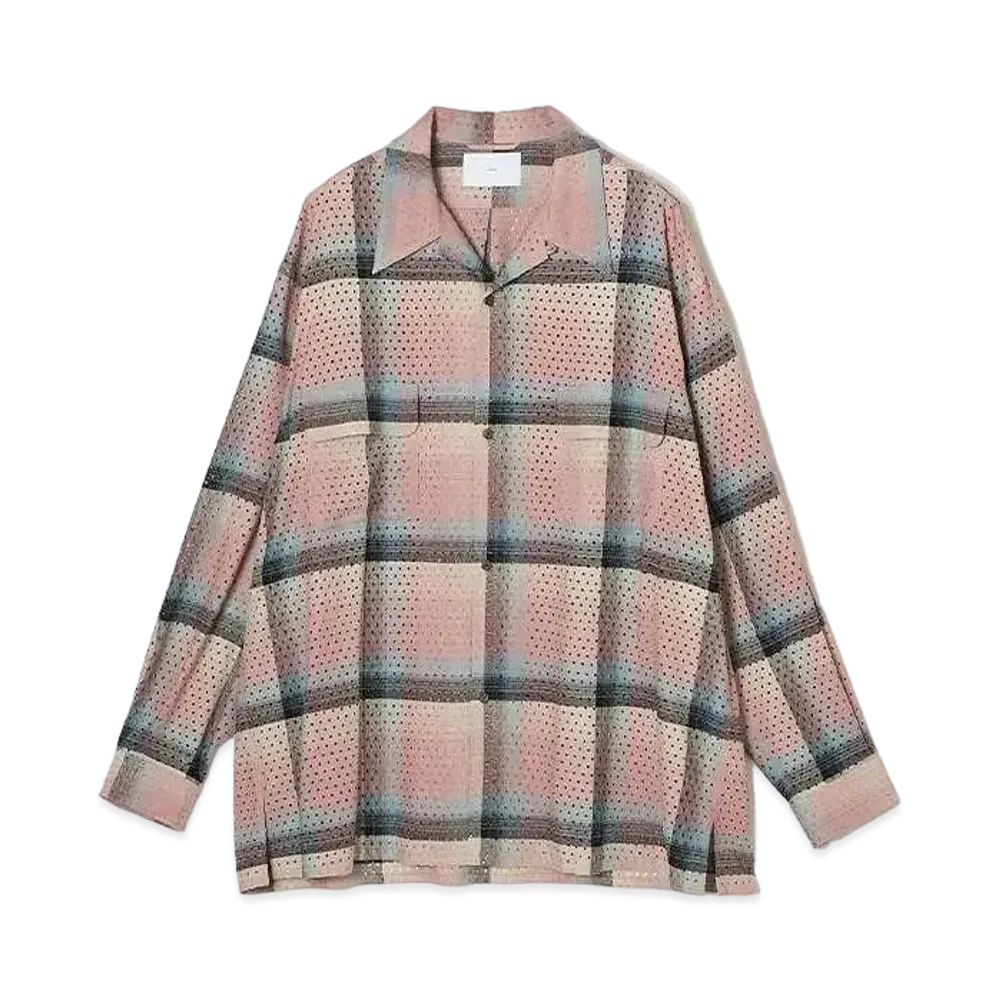 SUGARHILL PUNCHING RAYON OMBRE PLAID OPEN COLLER BLOUSE "PINK OMBRE"