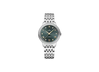 OMEGA De Ville Prestige Pave Diamonds 34MM "Stainless Steel/Pine Green" 434.15.34.20.60.001