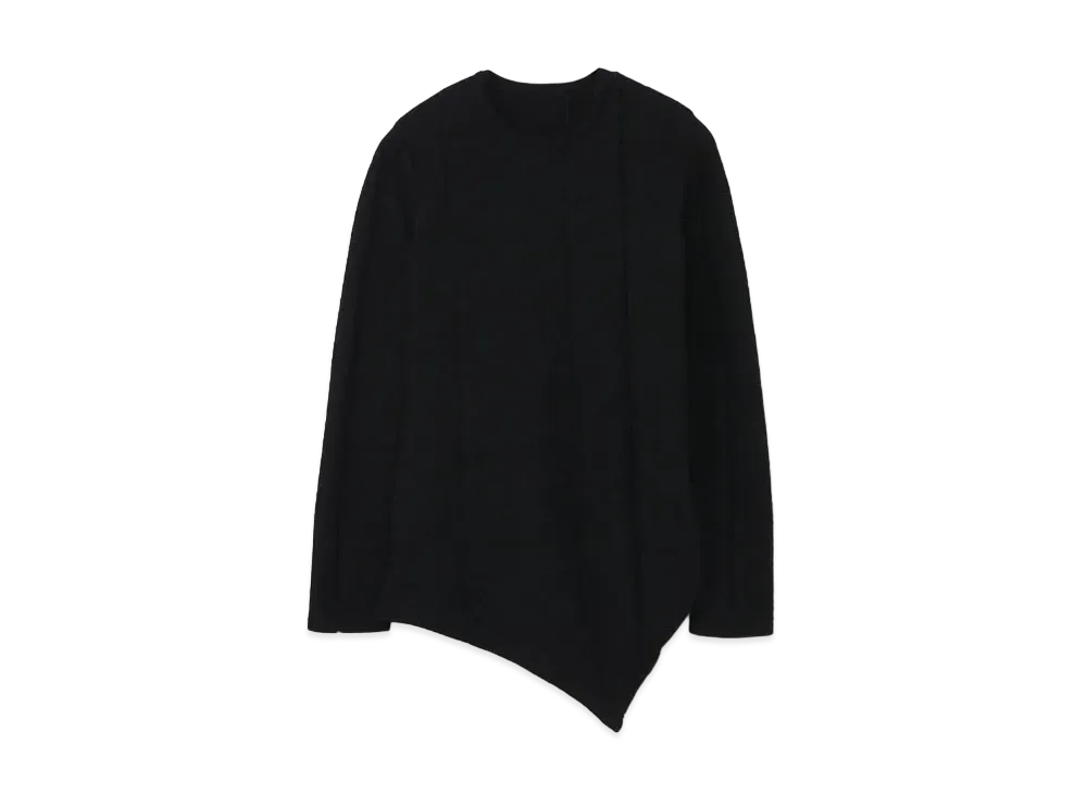 Yohji Yamamoto Y's PARTIAL DROP STITCH SHRINKAGE RIGHT SIDE DRAPE ROUND NECK "Black"