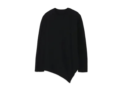 Yohji Yamamoto Y's PARTIAL DROP STITCH SHRINKAGE RIGHT SIDE DRAPE ROUND NECK "Black"