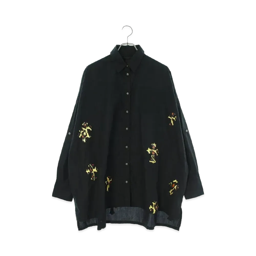 Chrome Hearts Mahal Kita Leopard Patent Cross Patch Cross Button L/S Shirt "Black"