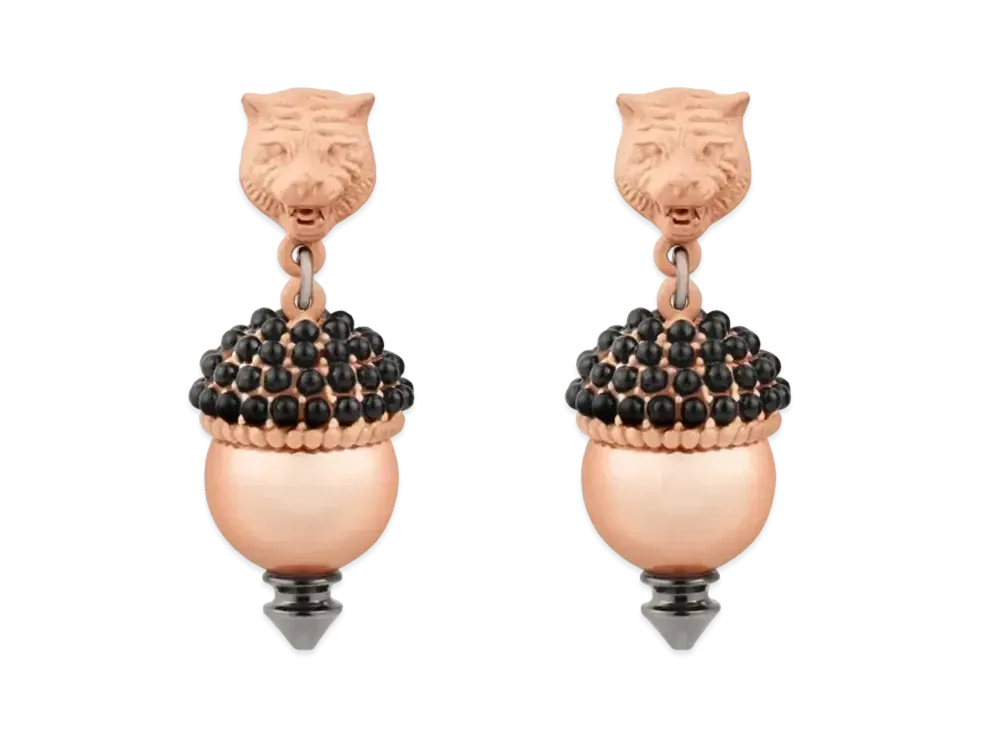 GUCCI Resin Pearl Decorated Tiger Head Earrings