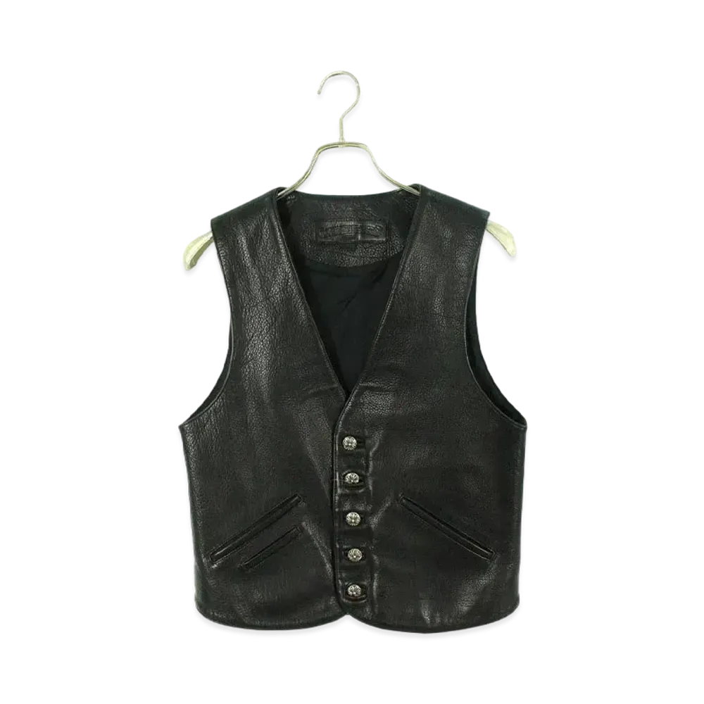 Chrome Hearts 5 Cross Ball Button Classic Leather Vest "Black"