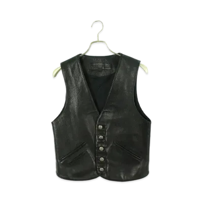 Chrome Hearts 5 Cross Ball Button Classic Leather Vest "Black"