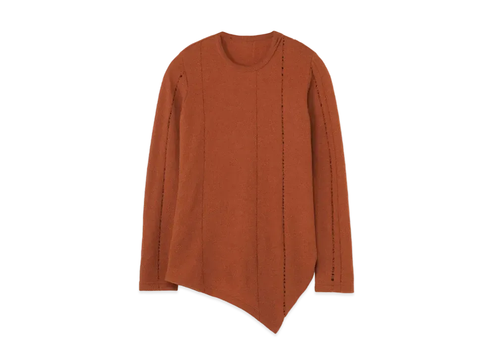 Yohji Yamamoto Y's PARTIAL DROP STITCH SHRINKAGE RIGHT SIDE DRAPE ROUND NECK "Light Brown"