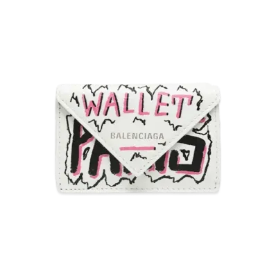 BALENCIAGA Graffiti Papier Mini Wallet "White"