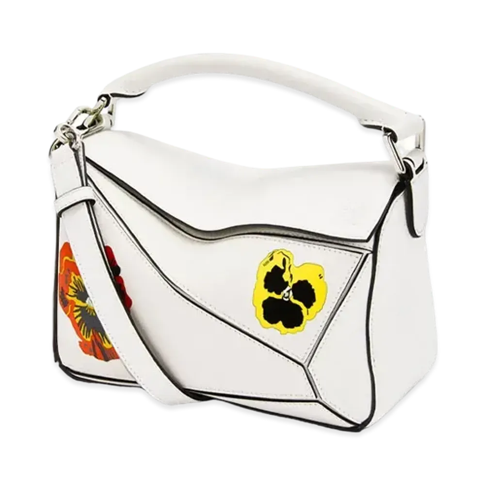 LOEWE Pansies Small Puzzle Bag In Classic Calfskin "Soft White"