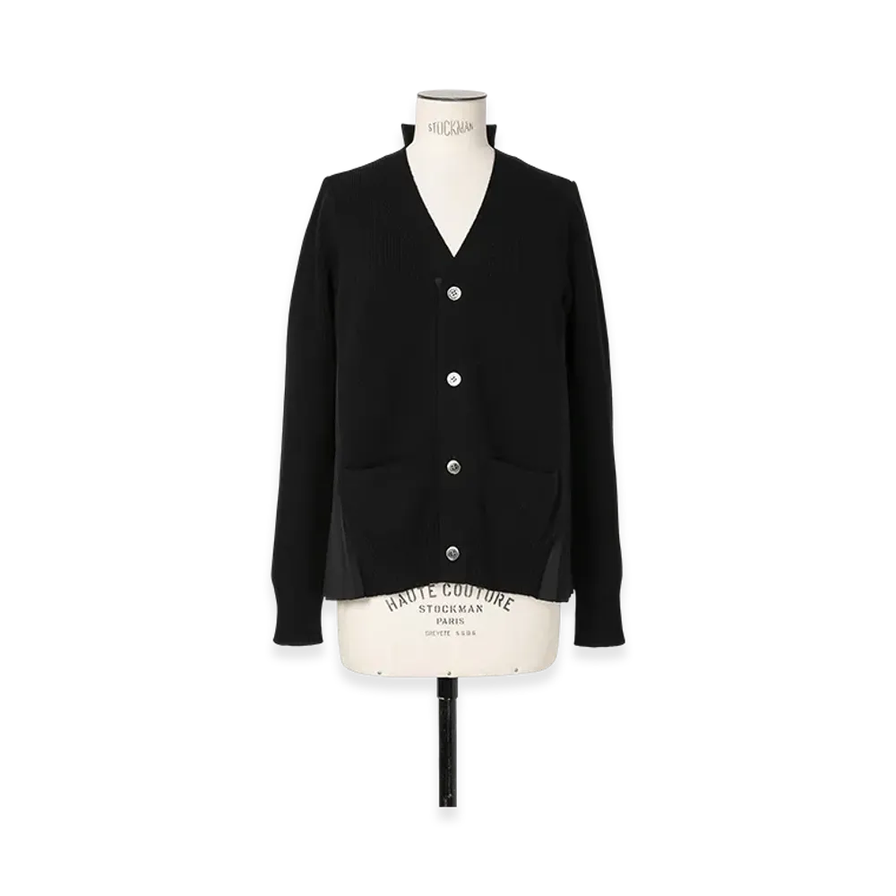 sacai Wool Knit x Cotton Poplin Cardigan "Black/Black"
