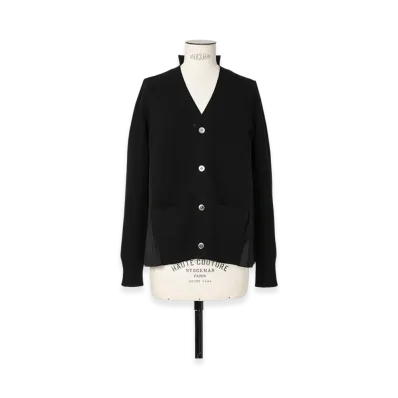 sacai Wool Knit x Cotton Poplin Cardigan "Black/Black"