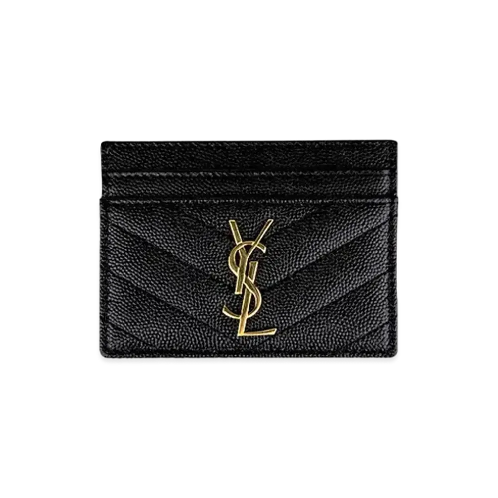 Saint Laurent Monogram Card Case In Grain De Poudre Embossed Leather "Black"
