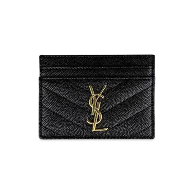 Saint Laurent Monogram Card Case In Grain De Poudre Embossed Leather "Black"