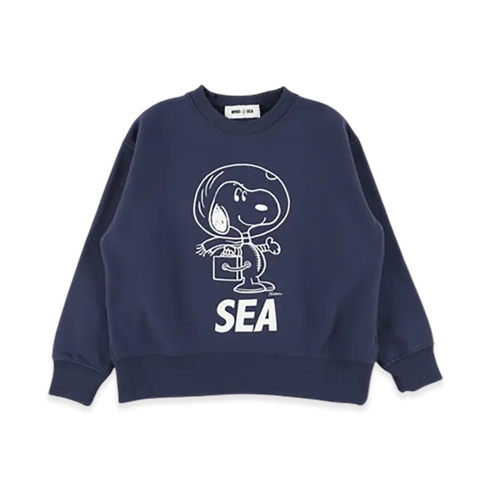 WIND AND SEA x SMOOTHY Snoopy Washed Kids Crewneck Sweatshirt "Navy"