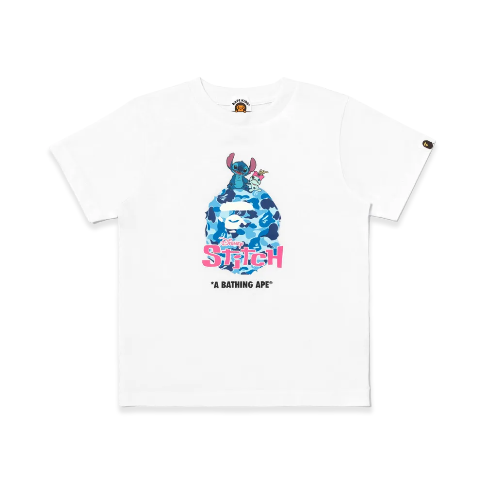 A BATHING APE x Disney Stitch Kids Stitch Abc Camo Ape Head Tee "White"