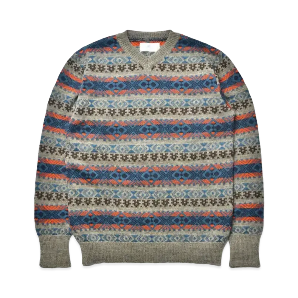 THE REAL McCOY'S Fair Isle Crew Neck Sweater "Grey"