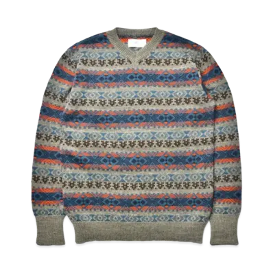 THE REAL McCOY'S Fair Isle Crew Neck Sweater "Grey"