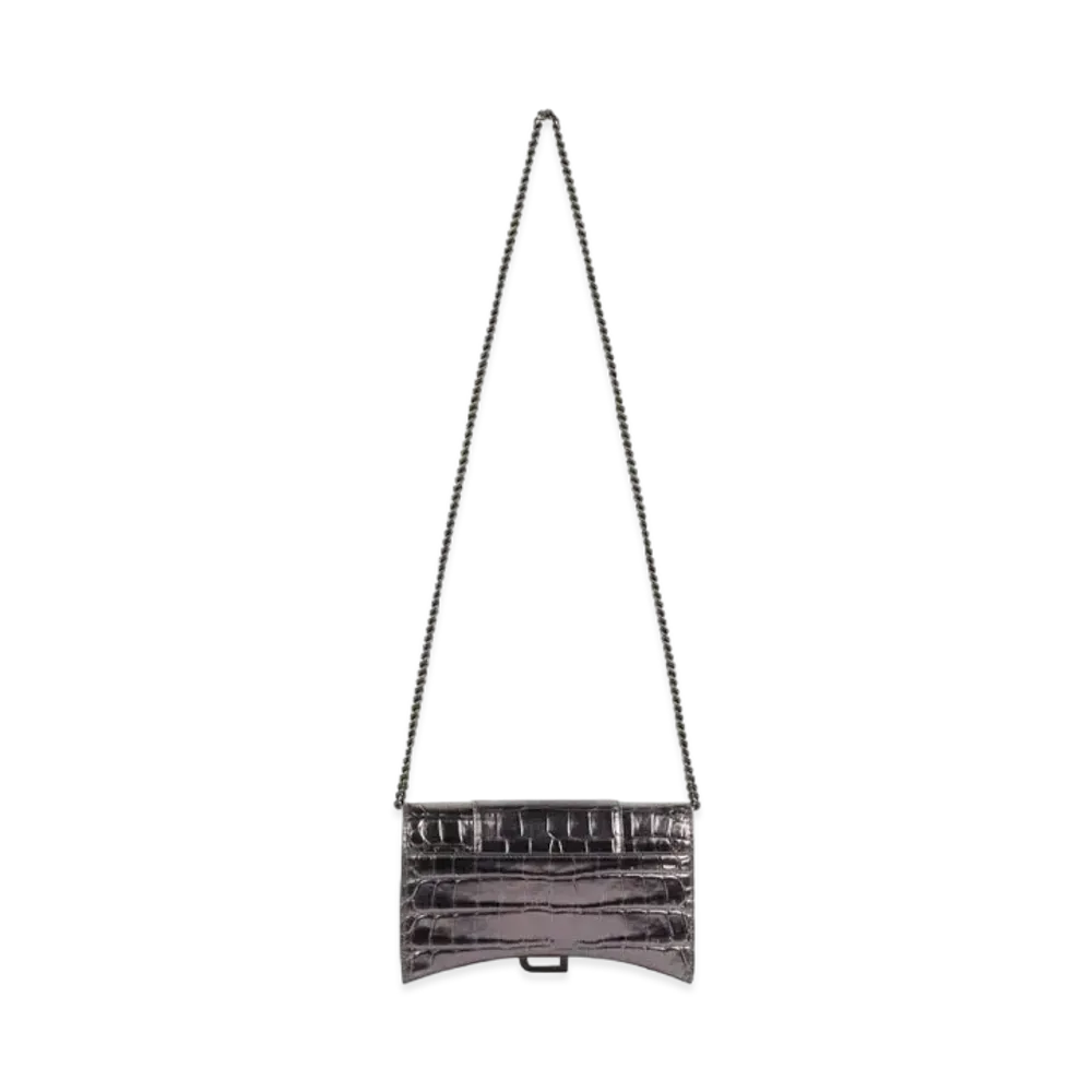 BALENCIAGA Hourglass Wallet With Chain "Silver"